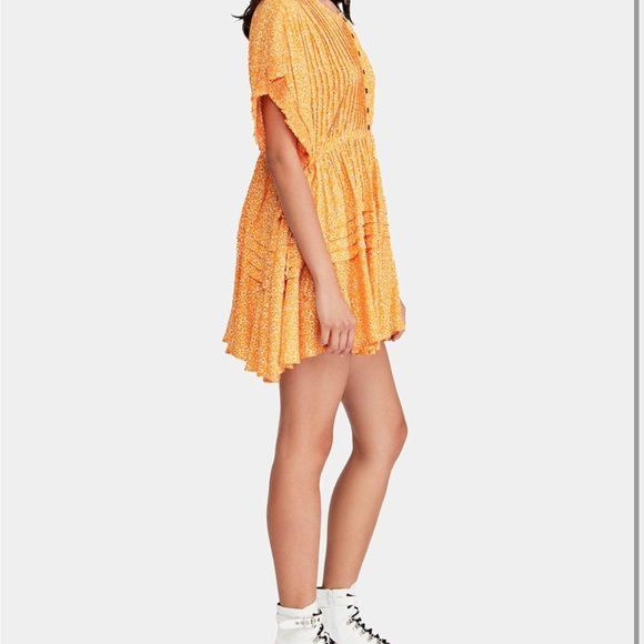 Free People marigold/yellow and floral boho flowy mini dress. - Picture 2 of 14